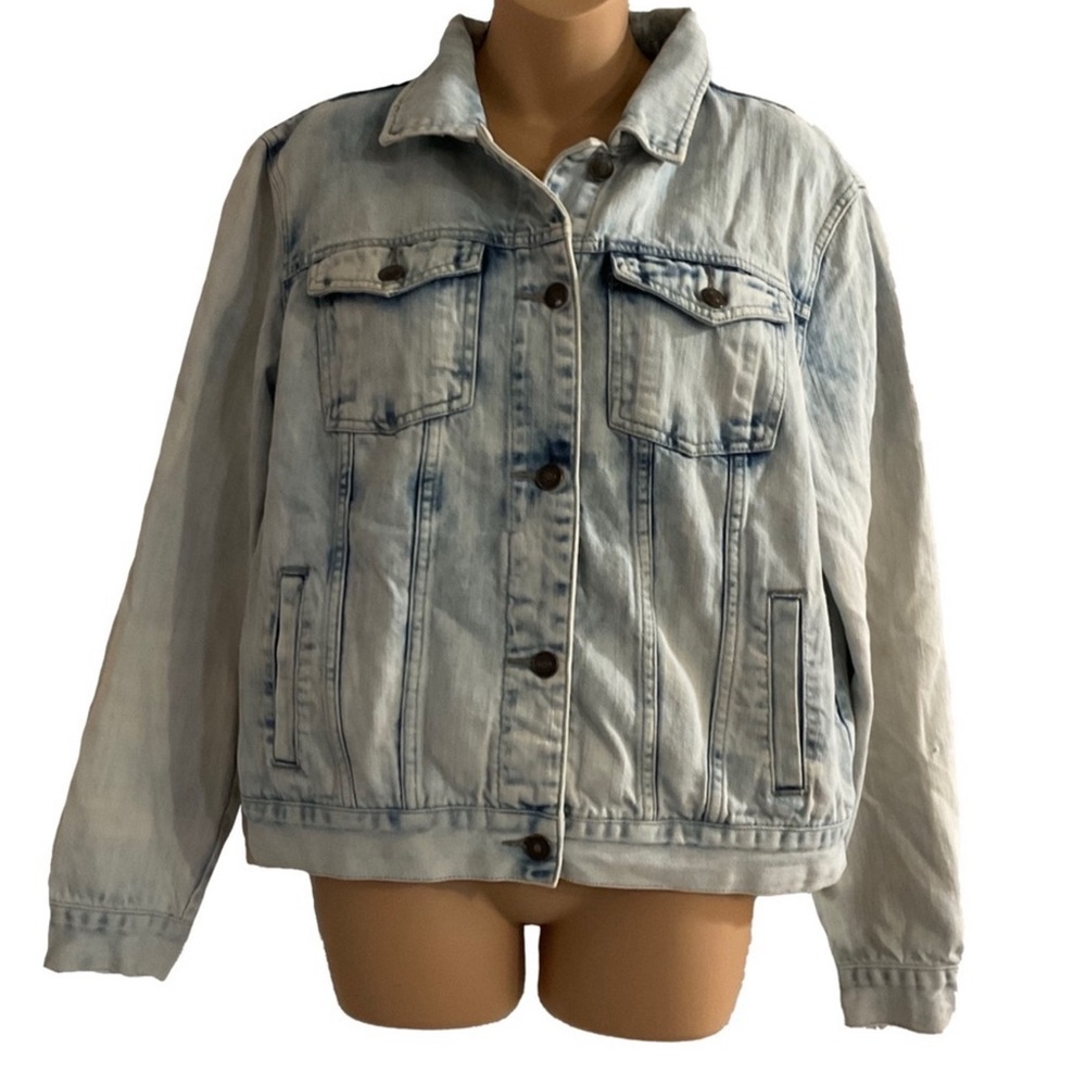 Forever 21 Bleach White Wash Blue Denim Jean Jacket